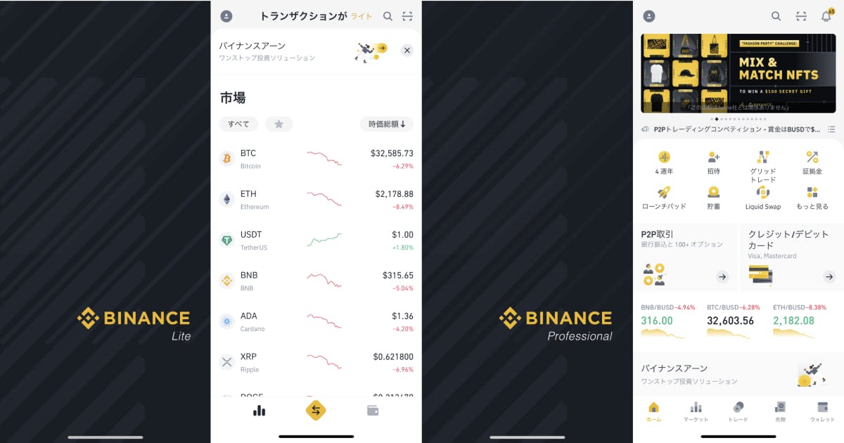 BINANCEのスマホアプリ